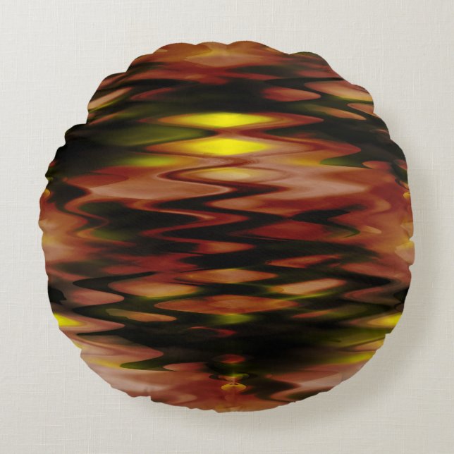 Gelb unter braun geformtem abstraktem Zickzack Rundes Kissen (Vorderseite)