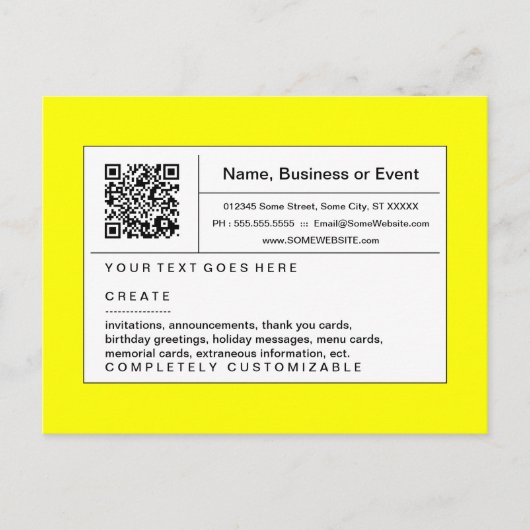 gelb verfeinerter QR-Code Einladungspostkarte (Vorderseite)