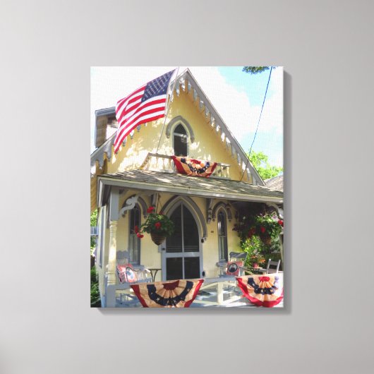 Gelb Viktorianisch mit Bunting - Martha's Vineyard Leinwanddruck (Vorderseite)