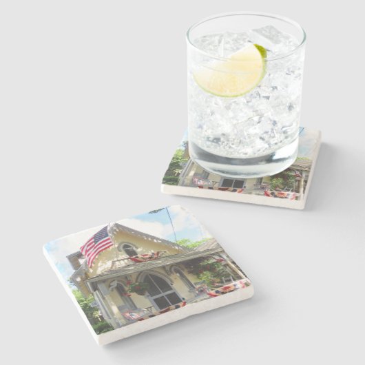 Gelb Viktorianisch mit Bunting - Martha's Vineyard Steinuntersetzer (Seitenansicht)