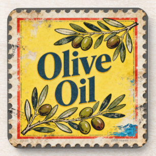Gelb Vintage Amalfi-Stempel Grüner Olivenzweig Getränkeuntersetzer