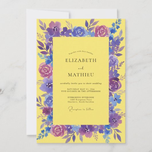 Gelb-Violett-Gemalte Hochzeit Einladung (Vorderseite)
