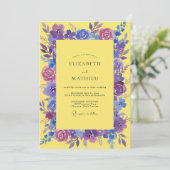 Gelb-Violett-Gemalte Hochzeit Einladung (Stehend Vorderseite)