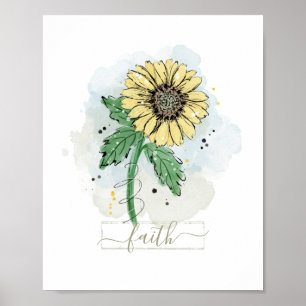 Gelb Wasserfarbe-Blumen-Glaubensposter Poster