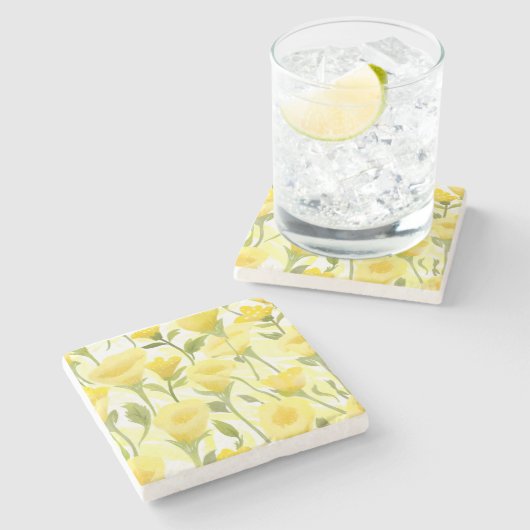 Gelb Wasserfarben-Blumenmalerei Steinuntersetzer (Seitenansicht)