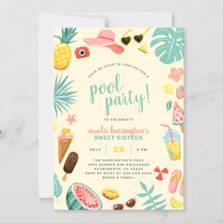 Gelb | Wassermelone Ananas Tropical Pool Party Magneteinladung