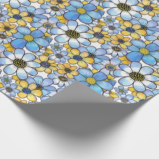 Gelb-weich-blau-gelb-leuchtendes Retro-Muster Geschenkpapier (Ecke)