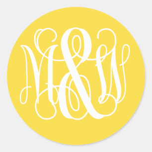 Gelb Weiß B&G Vine Script Monogramm DIY BG Runder Aufkleber