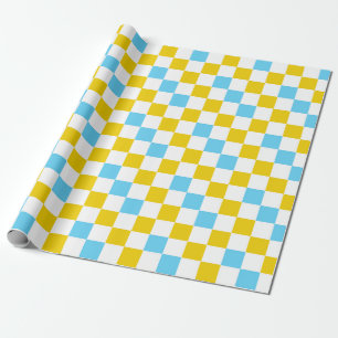 Gelb Weiß Blau Kariertes Design Geschenkpapier