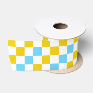 Gelb Weiß Blau Kariertes Design Satinband