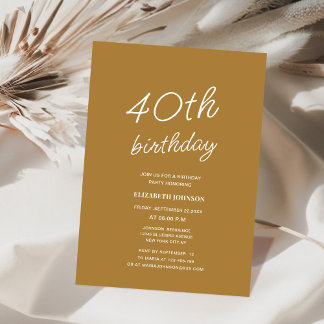 Gelb & weiß elegante kalligrafische 40. Geburtstag Einladung