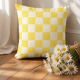 Gelb-weiß gestreiftes Patchwork Kissen