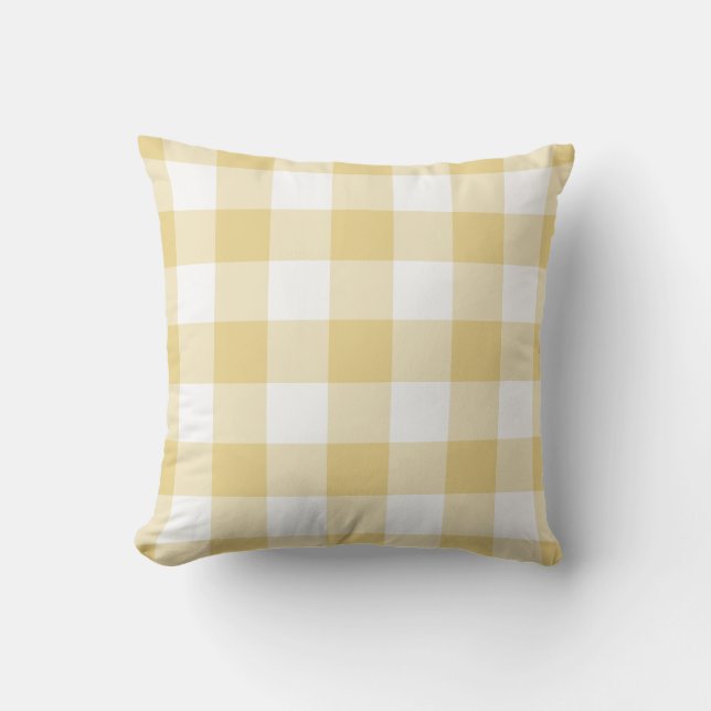 Gelb-Weiß-Gingham-Muster geprüft Kissen (Vorderseite)