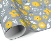 Gelb | weiß | graues Blumenpapier Geschenkpapier (Rolleneckpunkt)