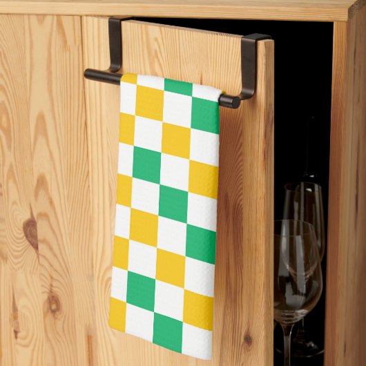 Gelb Weiß Grün Kariertes Design  Geschirrtuch (Drittel gefaltet)