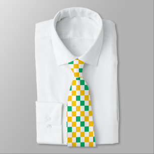 Gelb Weiß Grün Kariertes Design Krawatte
