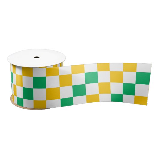 Gelb Weiß Grün Kariertes Design Satinband (Spule)