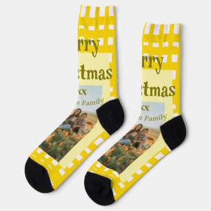 Gelb weiß kariert Retro-Weihnachts-Familie Socken