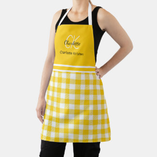 Gelb-weiß kariertes Monogramm Name Schürze