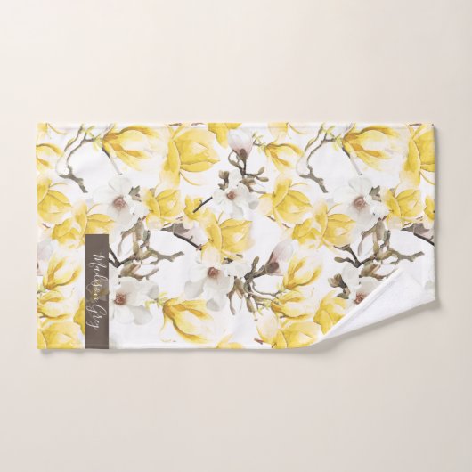 Gelb & Weiß Magnolia Blossom Wasserfarben Muster Badhandtuch Set (Handtuch)
