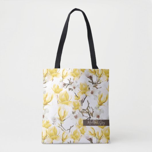 Gelb & Weiß Magnolia Blossom Wasserfarben Muster Tasche (Vorderseite)