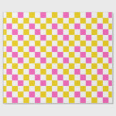 Gelb Weiß Rosa Kariertes Design  Geschenkpapier (Flach)