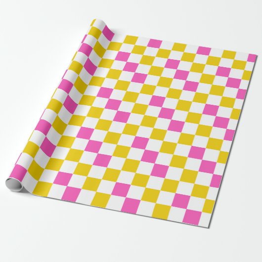 Gelb Weiß Rosa Kariertes Design  Geschenkpapier (Ungerollt)