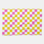Gelb Weiß Rosa Kariertes Design Geschirrtuch (Horizontal)