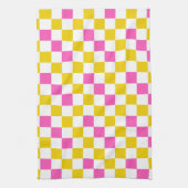 Gelb Weiß Rosa Kariertes Design Geschirrtuch (Vertikal)