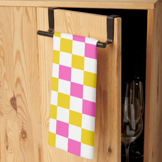 Gelb Weiß Rosa Kariertes Design Geschirrtuch (Drittel gefaltet)