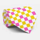 Gelb Weiß Rosa Kariertes Design  Krawatte (Gerollt)