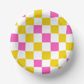 Gelb Weiß Rosa Kariertes Design Pappteller (Vorderseite)