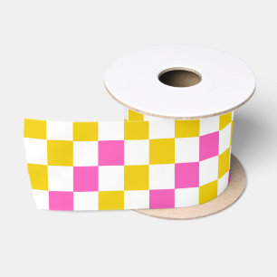 Gelb Weiß Rosa Kariertes Design Satinband