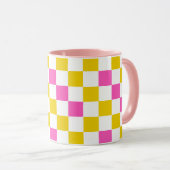 Gelb Weiß Rosa Kariertes Design  Tasse (VorderseiteRechts)