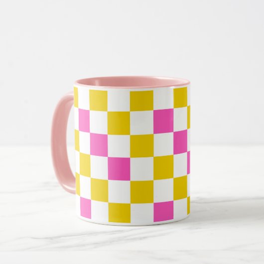 Gelb Weiß Rosa Kariertes Design  Tasse (Vorderseite Links)