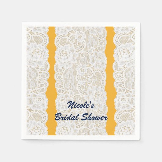 Gelb & Weiß Spitzen hell Elegantes Rustikales Part Serviette (Vorderseite)