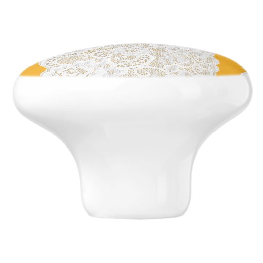 Gelb & Weiß Spitzen Rustikales Romantisches Elegan Keramikknauf (Seitenansicht)