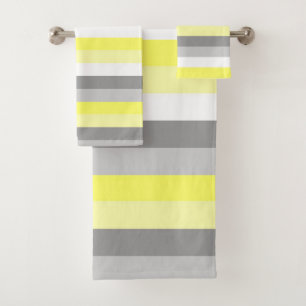 Gelb, weiß und Grau Stripes Badtuch-Set Badhandtuch Set