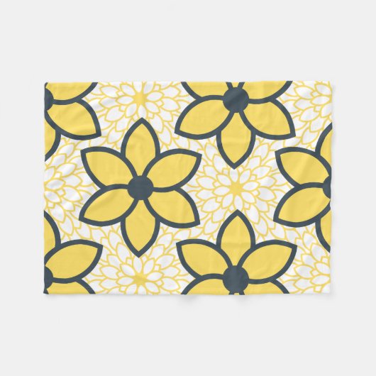 Gelb, Weiß und Holzkohle Moderne Blumen Fleecedecke (Vorderseite (Horizontal))
