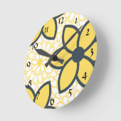 Gelb, Weiß und Holzkohle Moderne Blumen Runde Wanduhr (Winkel)