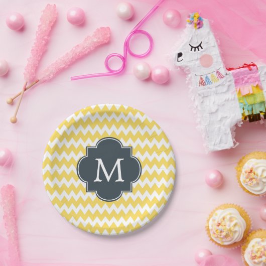 Gelb, weiß und Kohle Zickzack Pappteller (Party)