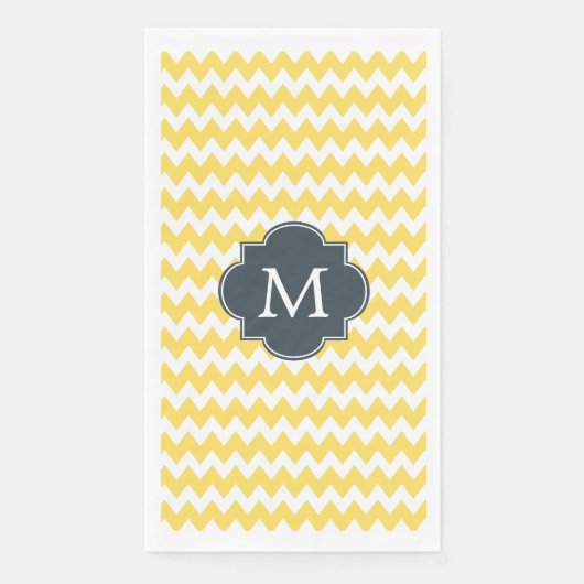 Gelb, weiß und Kohle Zickzack Serviette (Vorderseite)