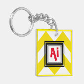 Gelb-Weiß-Zickzack rote Monogramm Schlüsselanhänger (Vorderseite links)