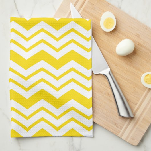 Gelb-weiße Chevron-Zickzack-Musterdesign Geschirrtuch (Viertel Falte)