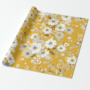 Gelb Weiße Ditsy-Blumen-Pastell-Boho 70er Vintage Geschenkpapier