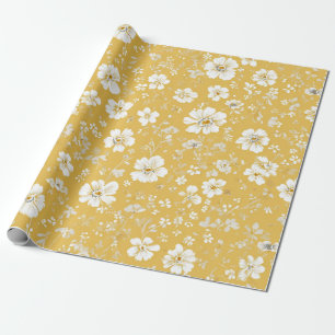 Gelb Weiße Ditsy-Blumen-Pastell-Boho 70er Vintage Geschenkpapier
