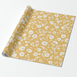 Gelb Weiße Ditsy-Blumen-Pastell-Boho 70er Vintage Geschenkpapier