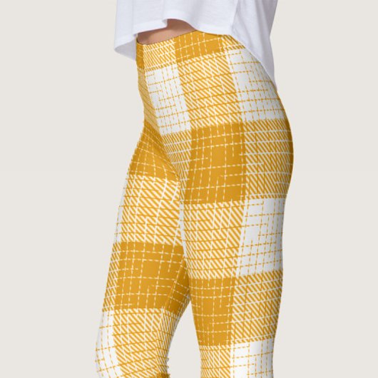 Gelb-weiße karierte Plaid-Design  Leggings