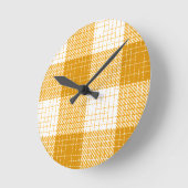 Gelb-weiße karierte Plaid-Design Runde Wanduhr (Winkel)