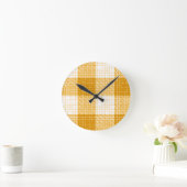 Gelb-weiße karierte Plaid-Design Runde Wanduhr (Zuhause)